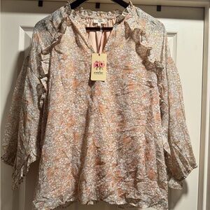 NWT Entro Floral Blouse - Cream and Orange Size Large
